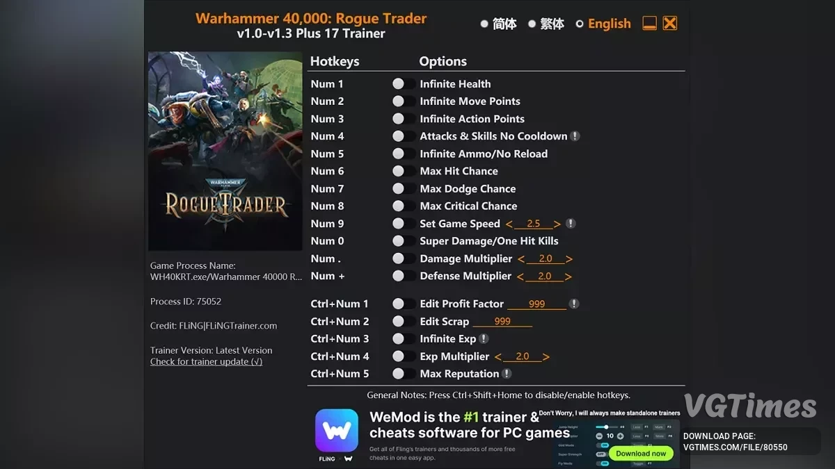 Warhammer 40,000: Rogue Trader — Трейнер (+17) [1.0 - 1.3]