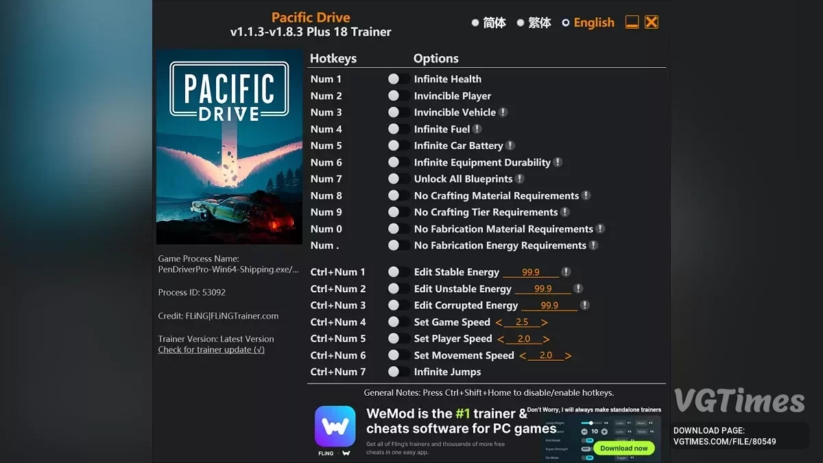 Pacific Drive — Трейнер (+18) [1.1.3 - 1.8.3]