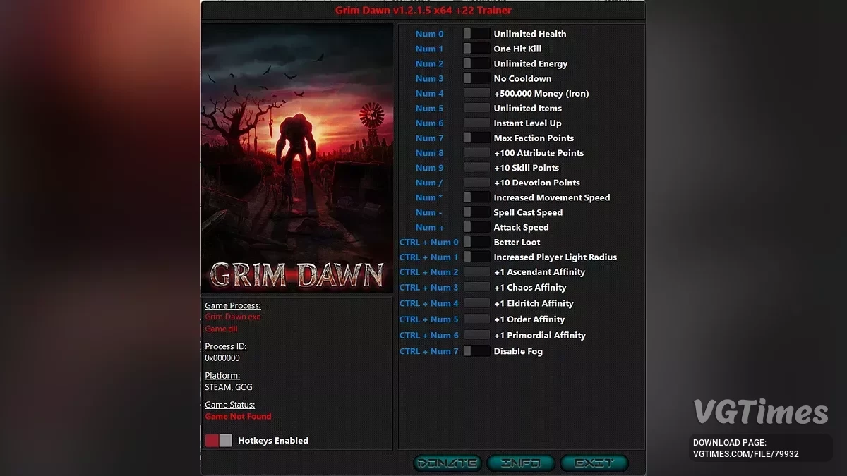 Grim Dawn — Трейнер (+22) [1.2.1.1 & 1.2.1.5 : Steam & GoG]