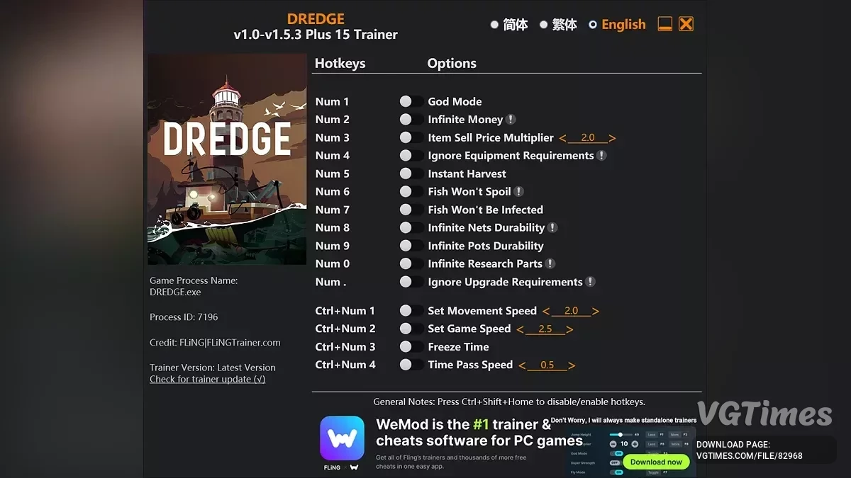 DREDGE — Трейнер (+15) [1.0.3-1.5.3]