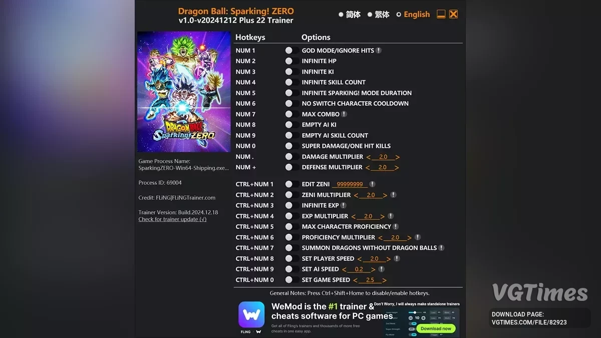 Dragon Ball: Sparking! Zero — Трейнер (+22) [1.0 - UPD: 2025.04.27]