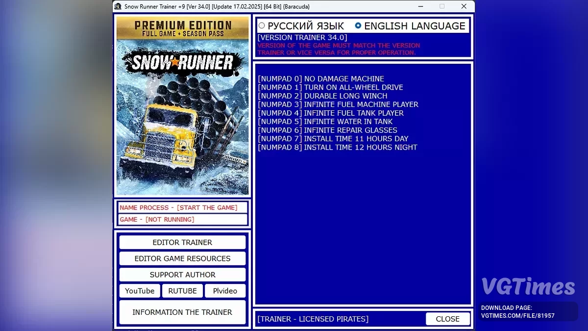 SnowRunner — Трейнер (+9) [34.0 / Update 17.02.2025]