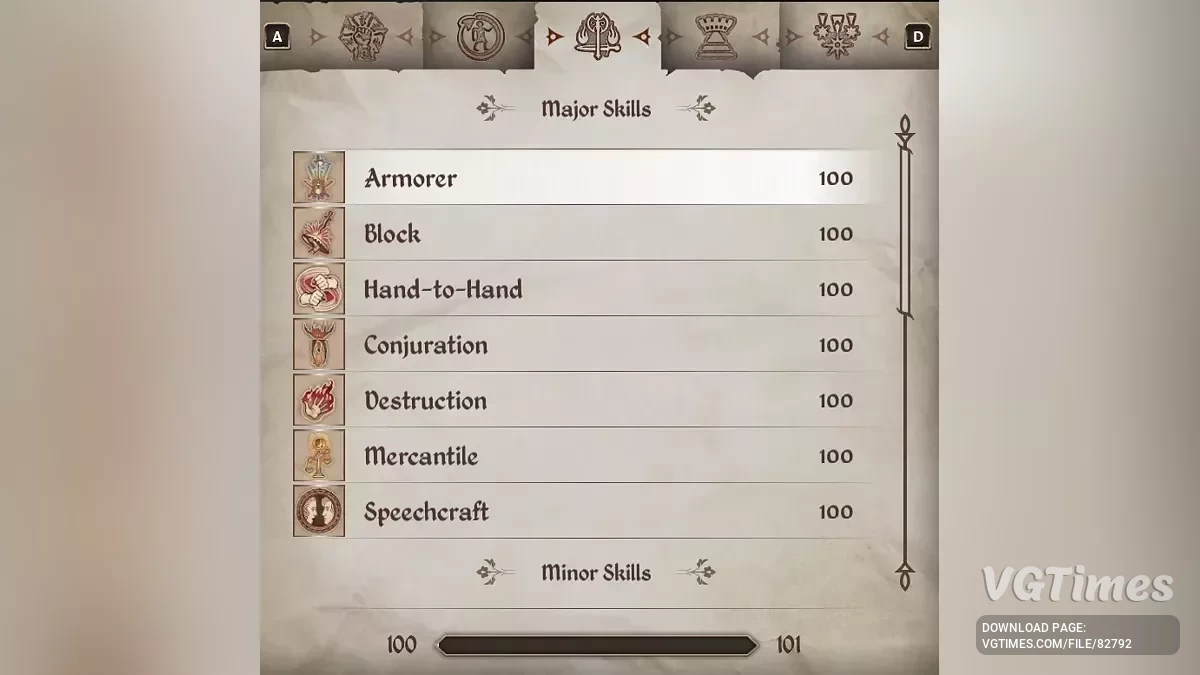 The Elder Scrolls 4: Oblivion Remastered — Уровень и характеристики на 100