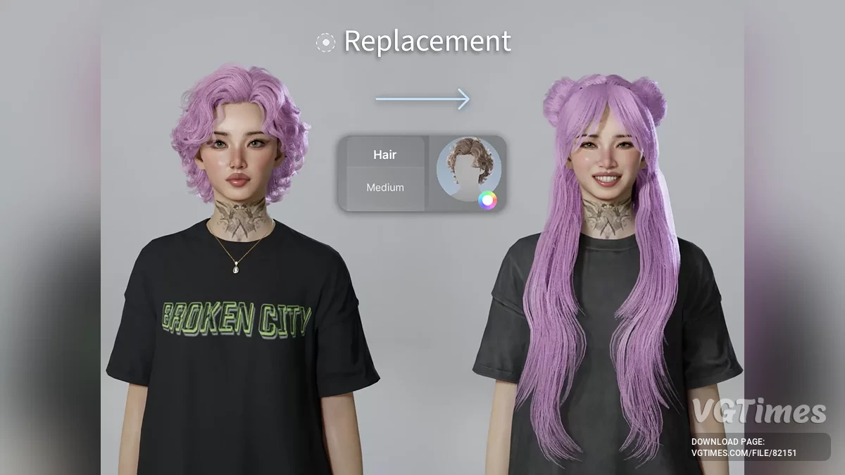 inZOI — Замена длинных волос с пучками