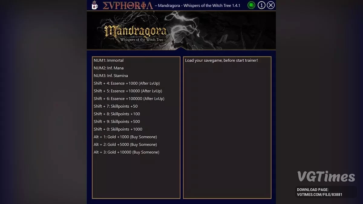 Mandragora: Whispers of the Witch Tree — Трейнер (+13) [1.4.1]