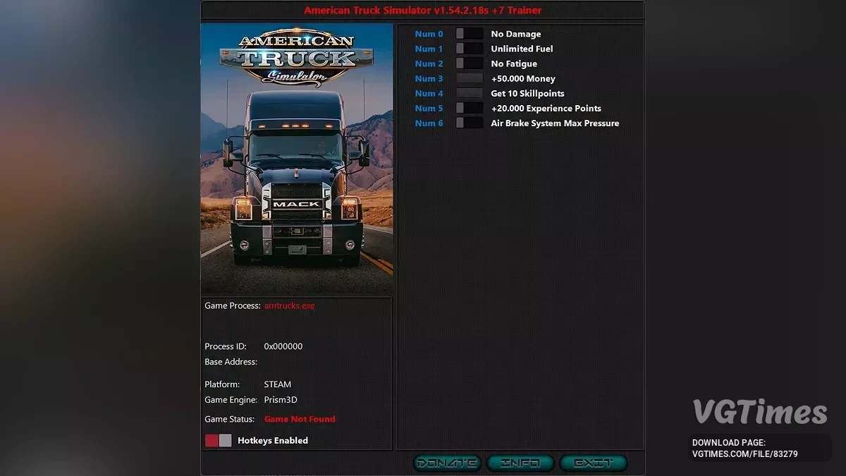 American Truck Simulator — Трейнер (+7) [1.54.2.18s]