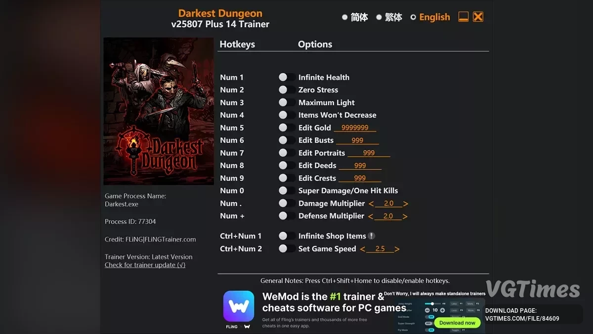 Darkest Dungeon — Трейнер (+14) [13287 - 25807]