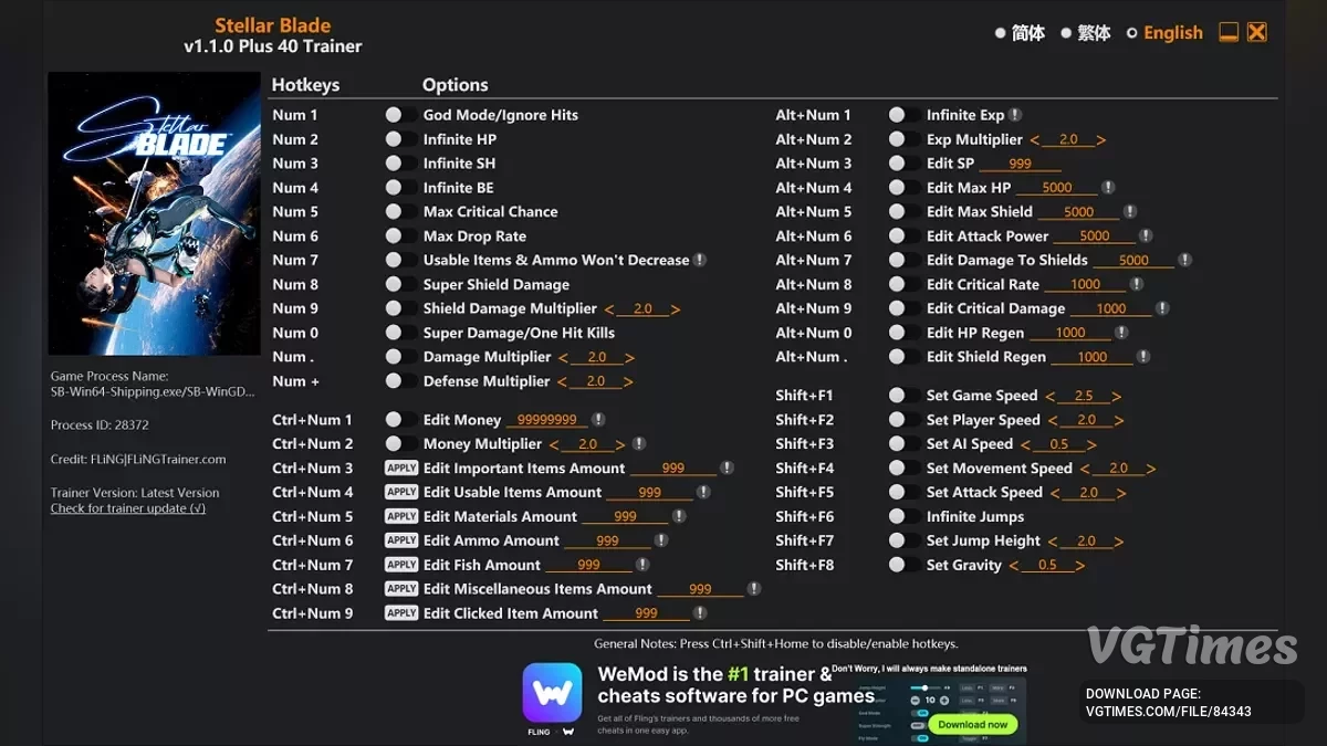 Stellar Blade — Трейнер (+40) [1.1.0]