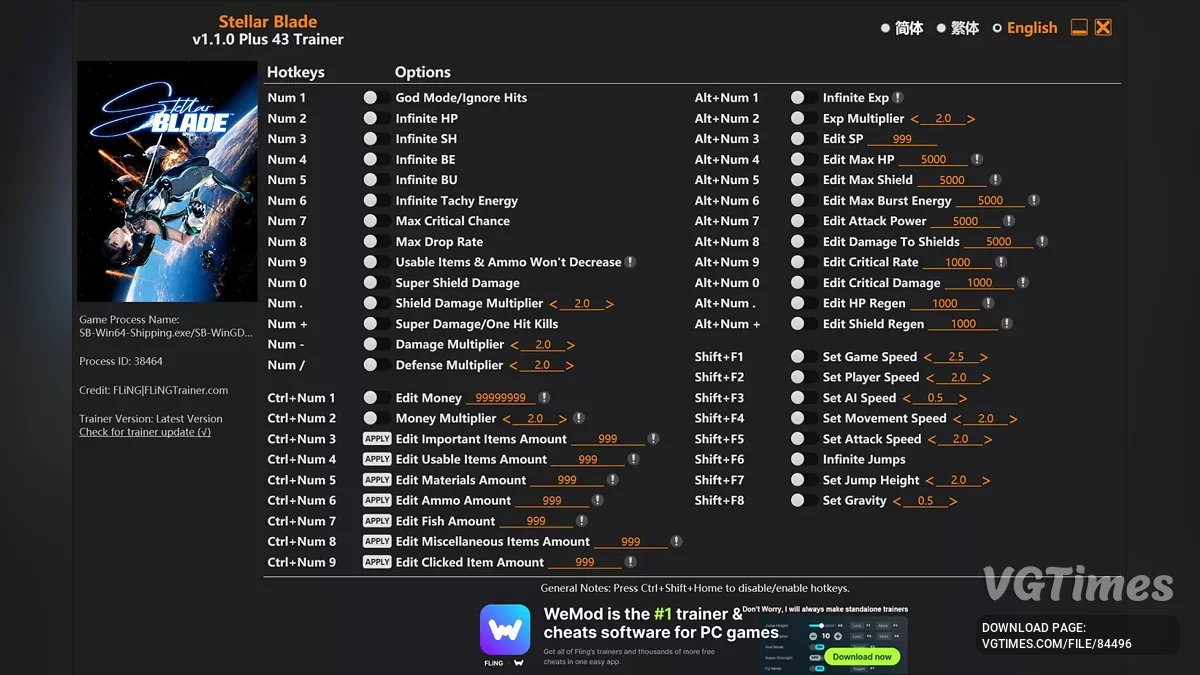 Stellar Blade — Трейнер (+43) [1.1.0]