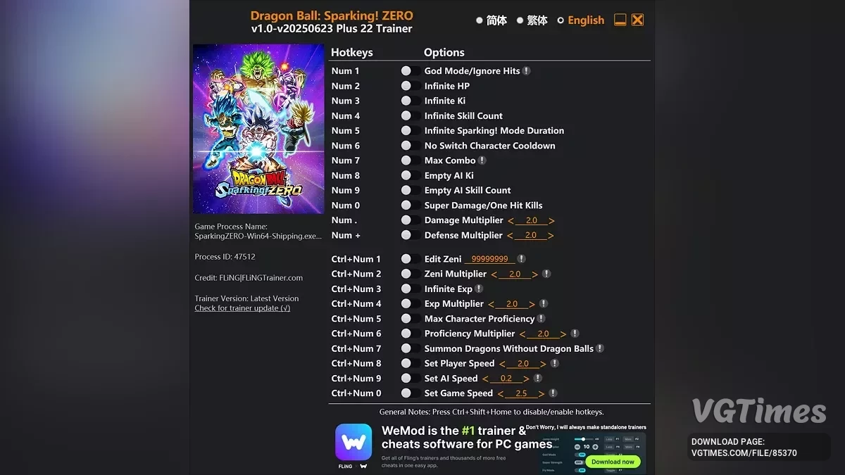 Dragon Ball: Sparking! Zero — Трейнер (+22) [1.0 - UPD: 23.06.2025]