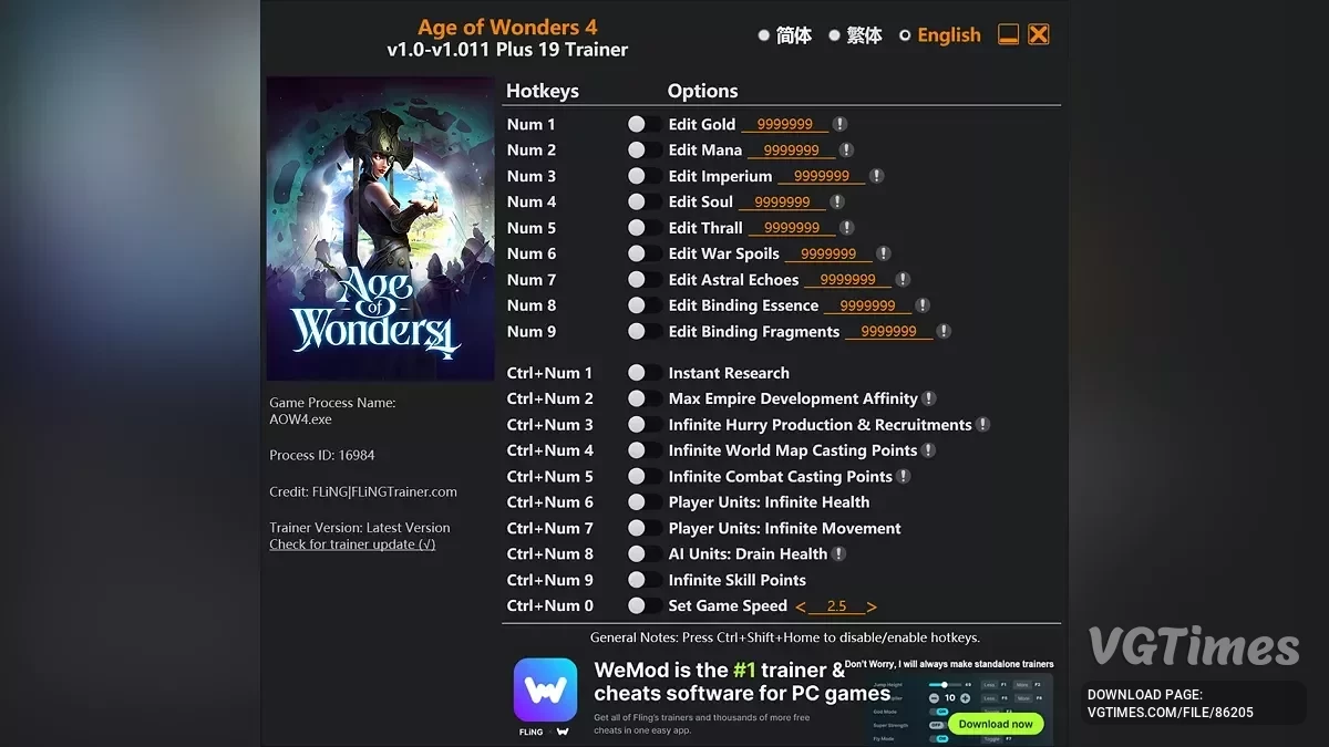 Age of Wonders 4 — Трейнер (+19) [1.0 - 1.0011]
