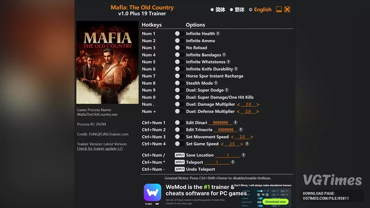 Mafia: The Old Country — Трейнер (+19) [1.0]