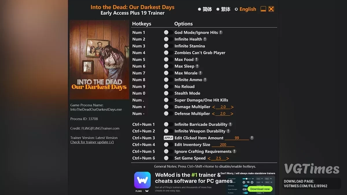 Into the Dead: Our Darkest Days — Трейнер (+19) [EA: 11.08.2025]