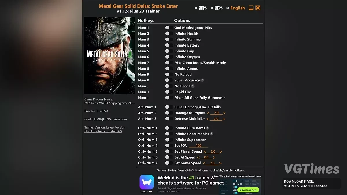 Metal Gear Solid Delta: Snake Eater — Трейнер (+23) [1.1.x]