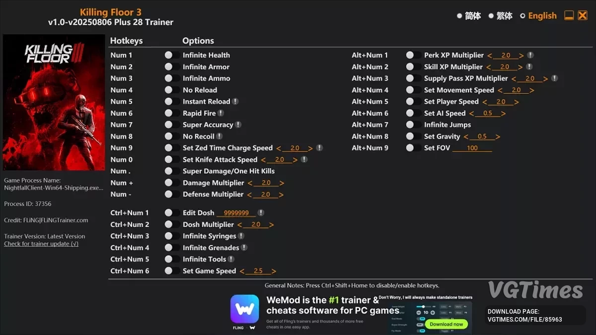 Killing Floor 3 — Трейнер (+28) [1.0 - UPD: 06.08.2025]