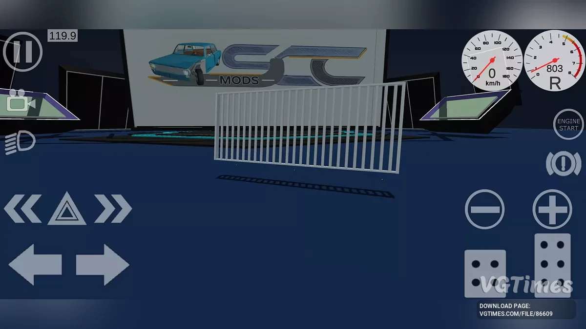 Simple Car Crash Physics Sim — Сцена-подиум с заставкой (фоном) тематически отредактированного логотипа SCC