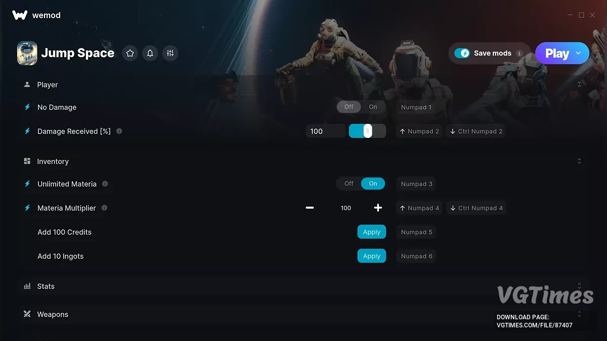 Jump Space — Трейнер (+21)