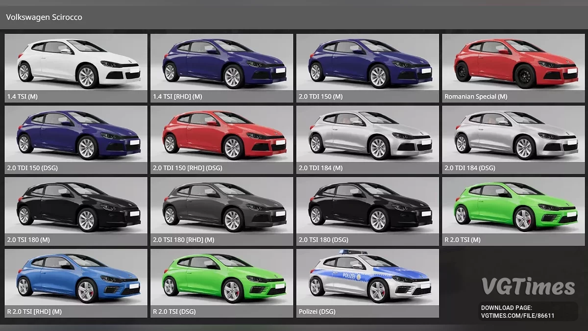 BeamNG.drive — Volkswagen Scirocco 2008-2017 v2.0 (0.36.x)