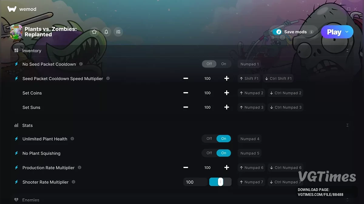 Plants vs. Zombies Replanted — Трейнер (+17)