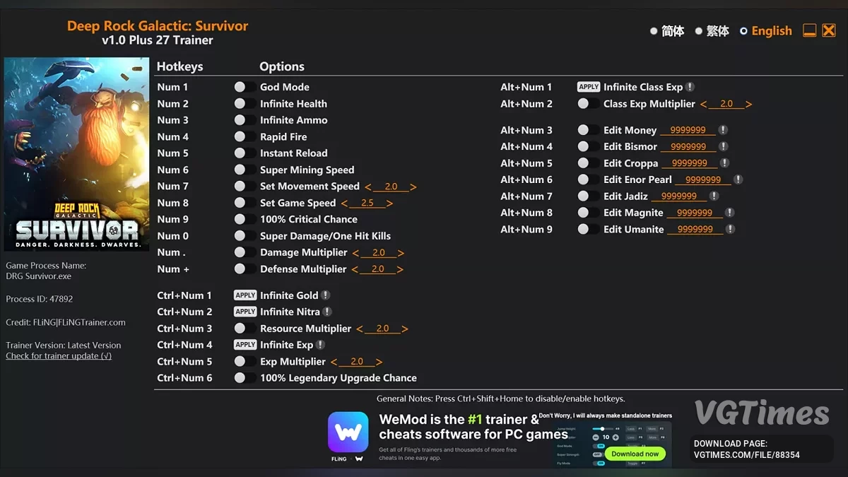 Deep Rock Galactic: Survivor — Трейнер (+27) [1.0]