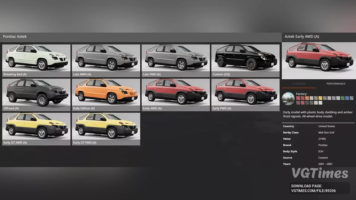 BeamNG.drive — Pontiac Aztek 2001-2005 v4.0 (0.37.x)