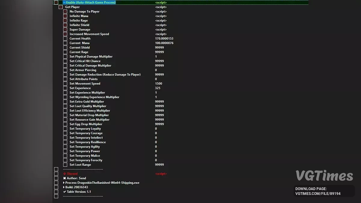Dragonkin: The Banished — Таблица для Cheat Engine [18.11.2025]