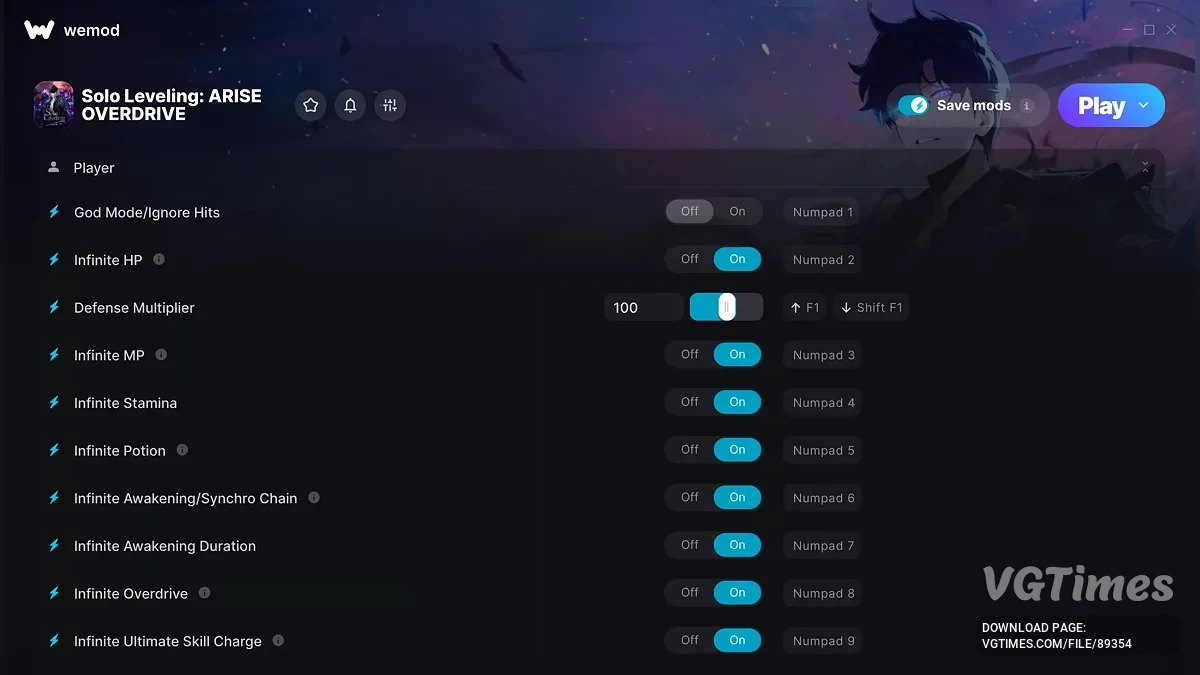 Solo Leveling: ARISE OVERDRIVE — Трейнер (+19)
