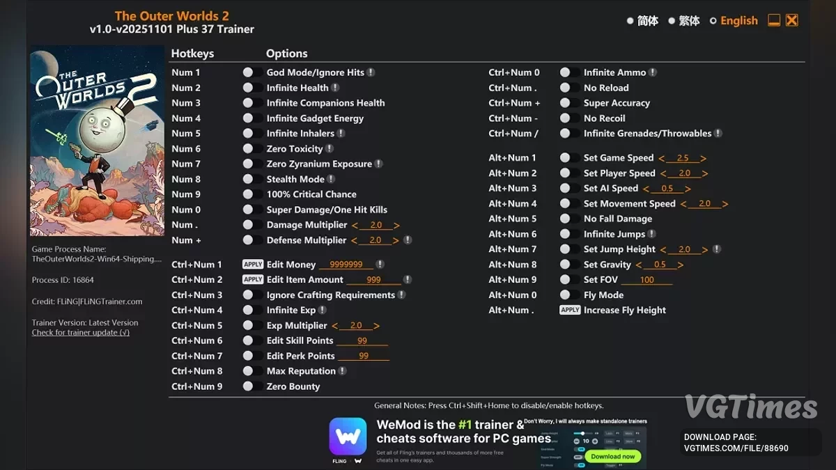 The Outer Worlds 2 — Трейнер (+37) [1.0 - UPD: 01.11.2025]