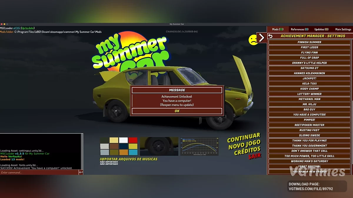My Summer Car — AchievementManager — редактор достижений