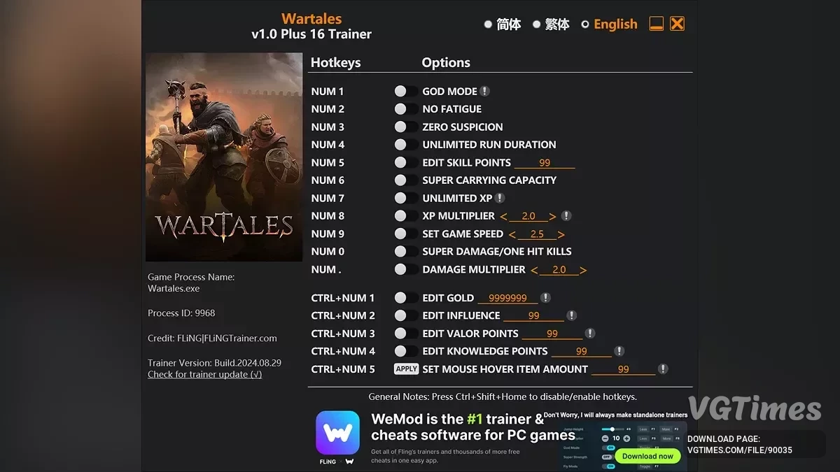 Wartales — Трейнер (+16) [1.0 - UPD: 16.12.2025]