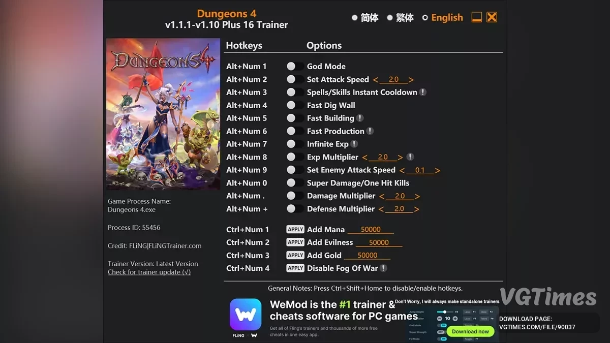 Dungeons 4 — Трейнер (+16) [1.1.1 - 1.10]