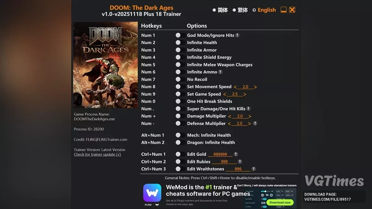 Doom: The Dark Ages — Трейнер (+18) [1.0 - UPD: 18.11.2025]