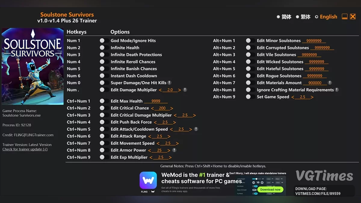 Soulstone Survivors — Трейнер (+26) [1.0 - 1.4]