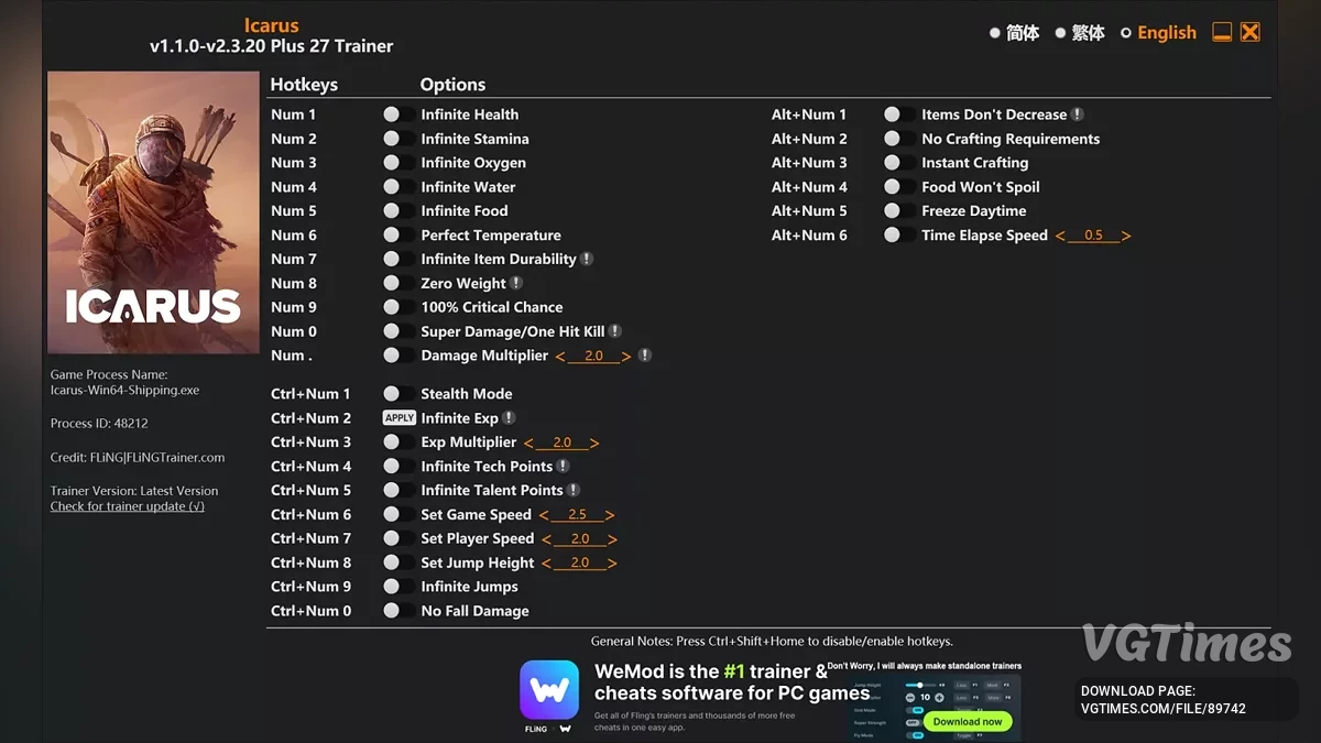 Icarus — Трейнер (+27) [1.1.0 - 2.3.20]