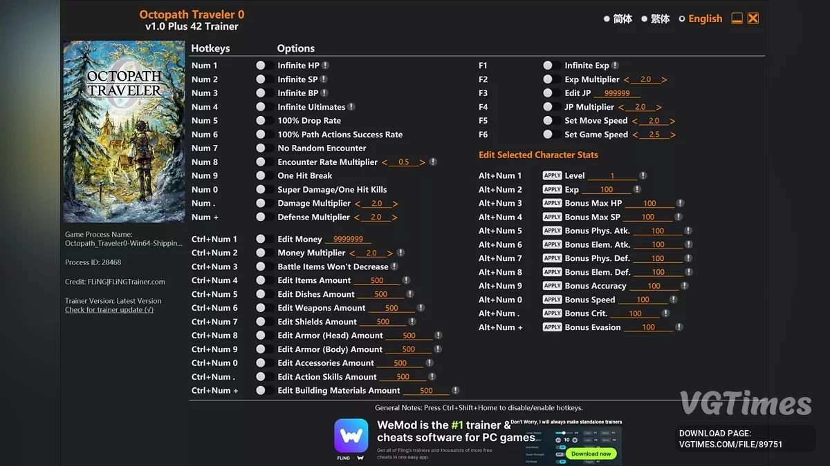 Octopath Traveler 0 — Трейнер (+42) [1.0]
