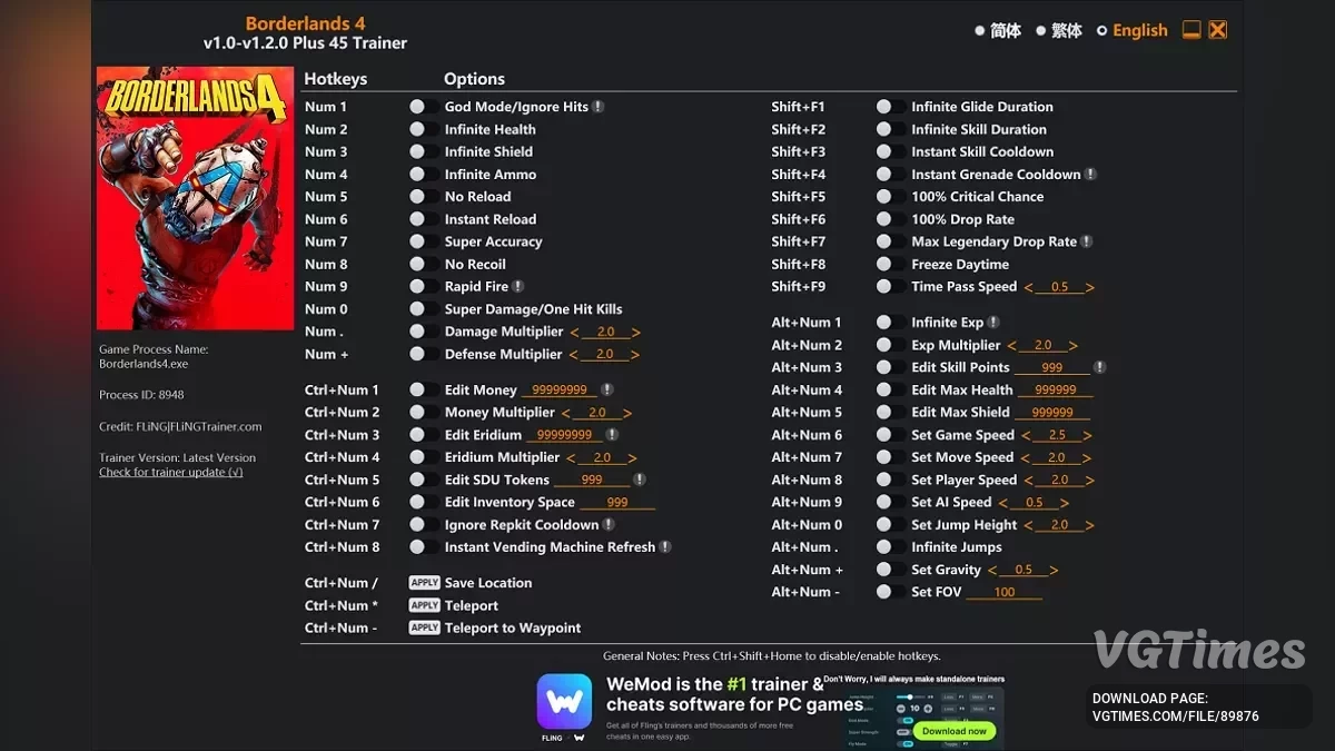 Borderlands 4 — Трейнер (+45) [1.2.0]