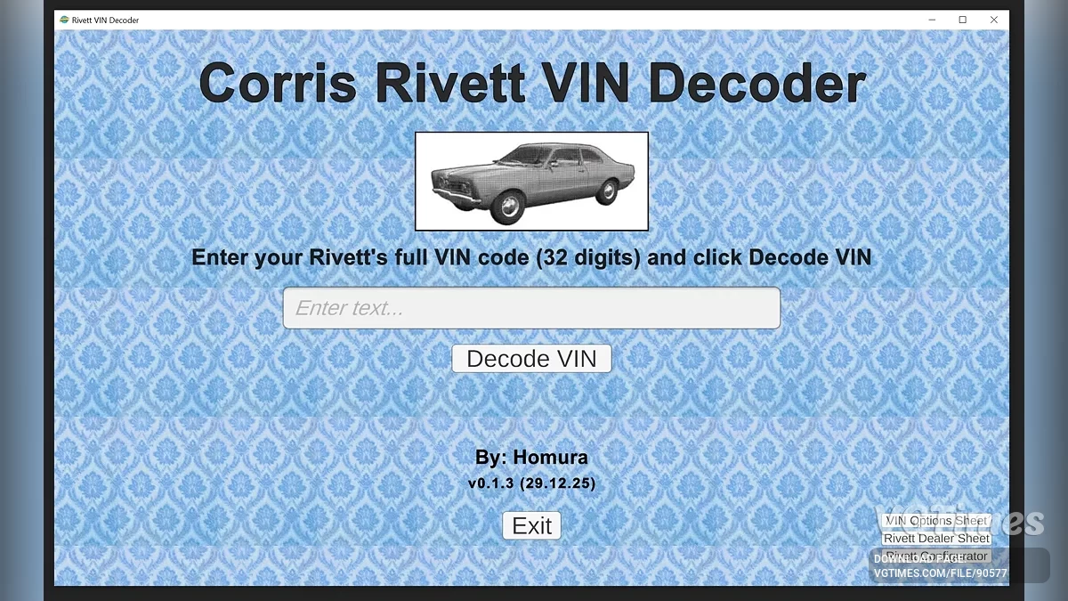 My Winter Car — Corris Rivett VIN Decoder — генератор VIN-кодов