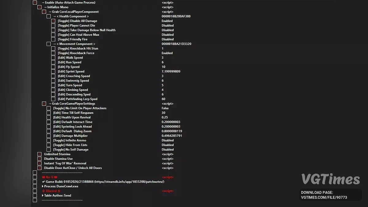 DuneCrawl — Таблица для Cheat Engine