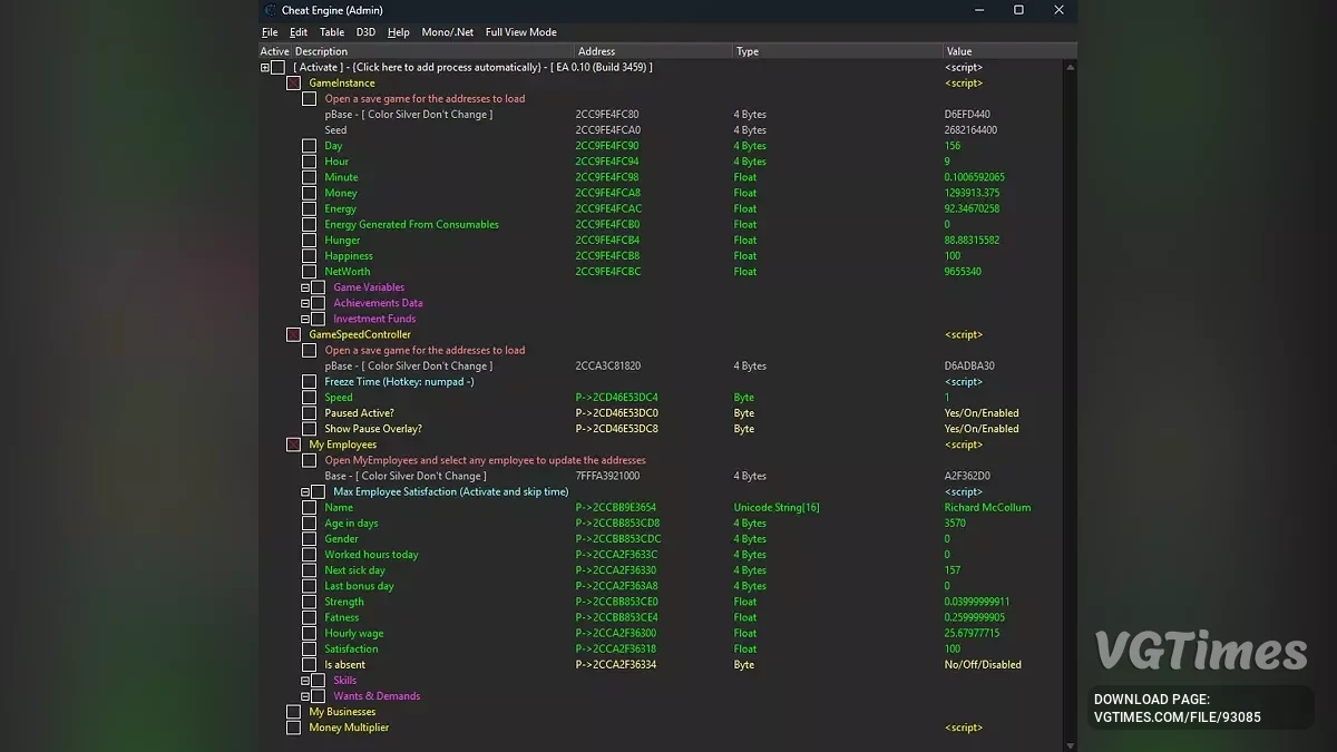 Big Ambitions — Таблица для Cheat Engine