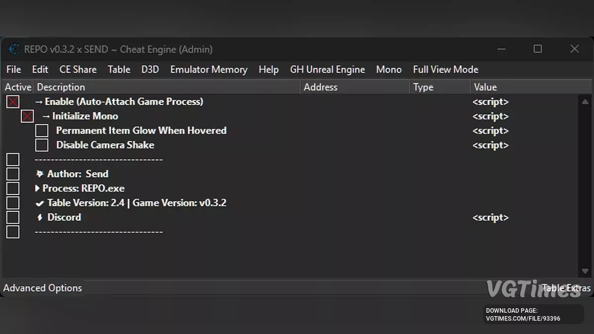 R.E.P.O. — Таблица для Cheat Engine