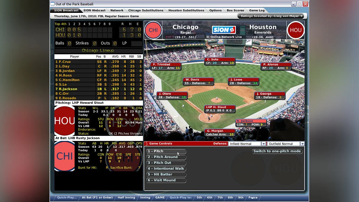 Скриншоты из Out of the Park Baseball 2007