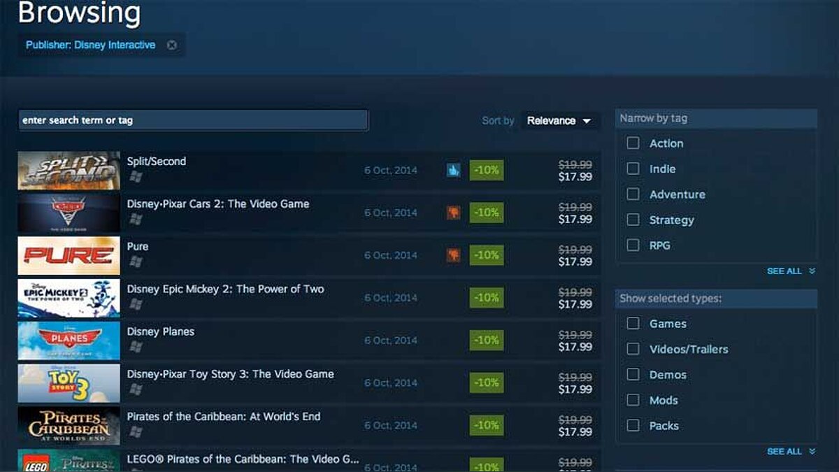 Disney начала продавать свои игры через Steam