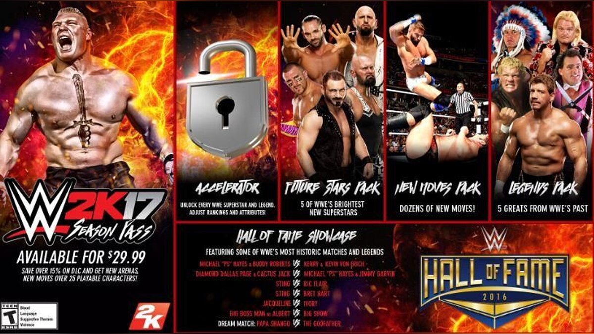 Анонсировано несколько DLC для WWE 2K17. Представлено делюкс-издание игры