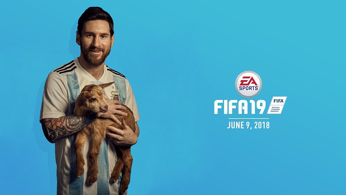 Анонсирована FIFA 19, игру покажут завтра. На обложке — Роналду, на рекламе  — Месси с козлом