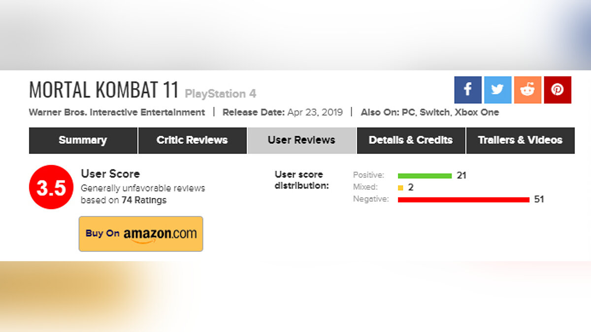 Геймеры массово занижают оценку Mortal Kombat 11 на Metacritic. И вот почему