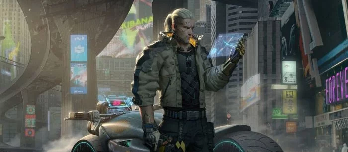 Два ствола и электрическая «Плотва»: художник в деталях перенес Геральта в мир Cyberpunk 2077