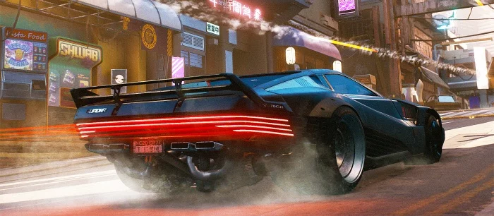 На картинке показали автомобили из Cyberpunk 2077 в футуристическом дизайне из 80-х