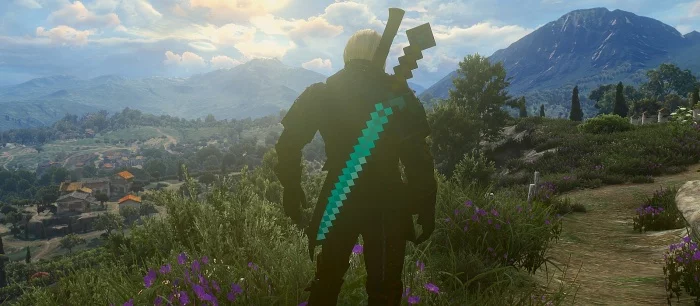 Моддер добавил в The Witcher 3 алмазный меч из Minecraft — видео и скриншоты