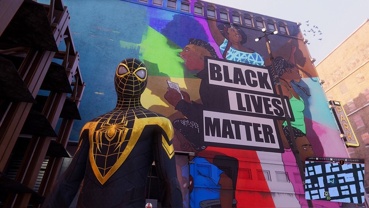 Insomniac Games добавила движение Black Lives Matter в новую игру про  Человека-паука (скриншот)