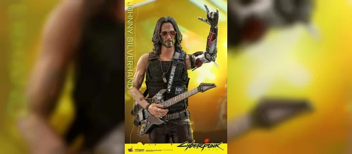 Бутылка, гитара и ствол. Представлена фигурка Джонни Сильверхенда из Cyberpunk 2077